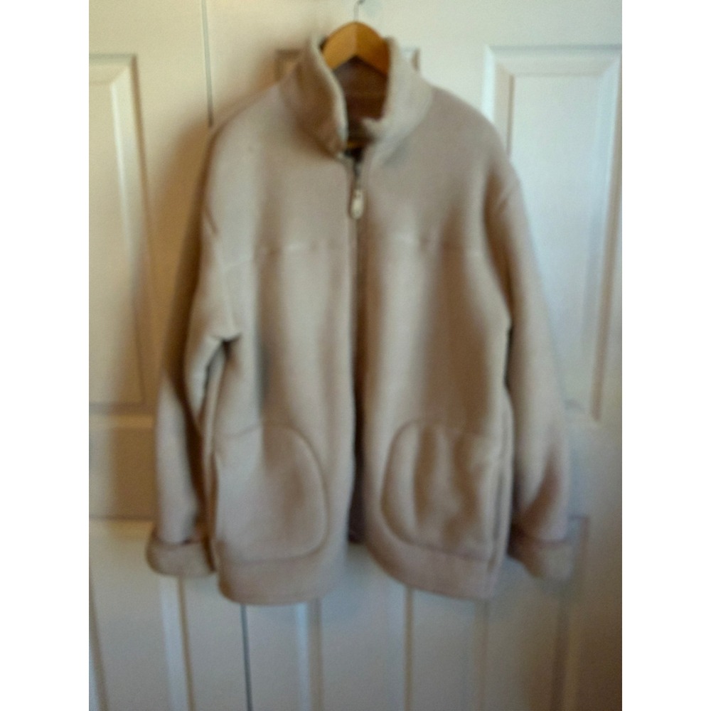 Real Comfort Tan Fleece Sherpa Lined Full Zip Jacket Heavy Warm Beige XL